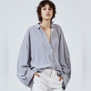 Nili Lotan $675 Leah Blue/White Stripe Oversized Blouse XS